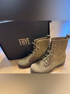 Frye Olive Suede Combat Lace-Up Boots